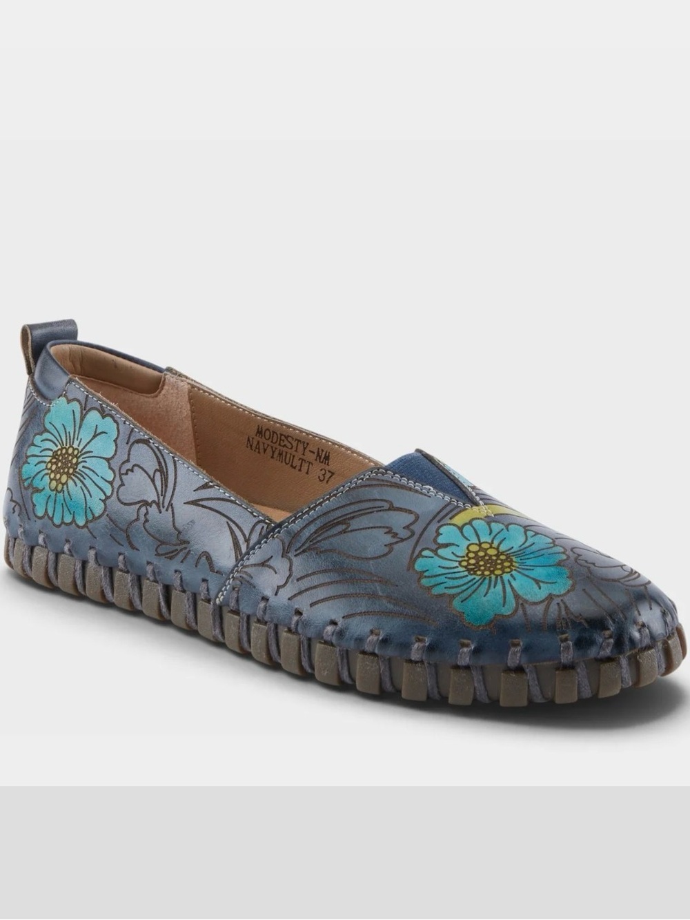 L’ARTISTE NEW Spring Step L'Artiste Modesty Blue Leather Floral Shoes Size 37 - Picture 11 of 11